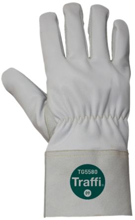 Traffi White Leather, Para-aramid Cut Resistant Cut Resistant Gloves, Size 8, Leather Coating [TG5580-08]; 250-1149