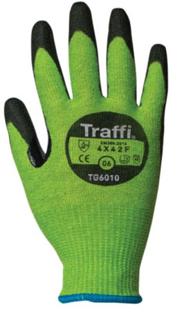 Traffi Green Cut Resistant Cut Resistant Gloves, Size 6, Polyurethane Coating [TG6010-06]; 250-1154