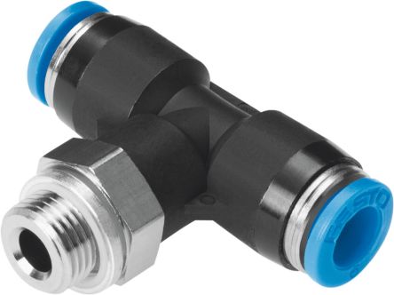 Festo QS Series T Fitting, G 1/4 Male to Push In 8 mm, Threaded-to-Tube Connection Style, 186161 [QST-G1/4-8]; 250-2712