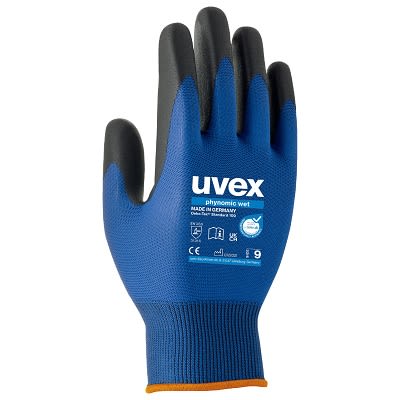 uvex phynomic wet Blue Elastane, Polyamide Abrasion Resistant Work Gloves, Size 11, Aqua-Polymer Foam Coating [6006011]; 250-3181