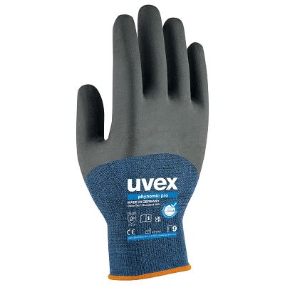 uvex phynomic pro Black, Blue Elastane Abrasion Resistant Work Gloves, Size 6, Aqua Polymer Coating [6006206]; 250-3198