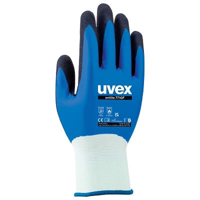 uvex unilite 7710F Blue Polyester Abrasion Resistant Work Gloves, Size 10, NBR Coating [6027810]; 250-3232