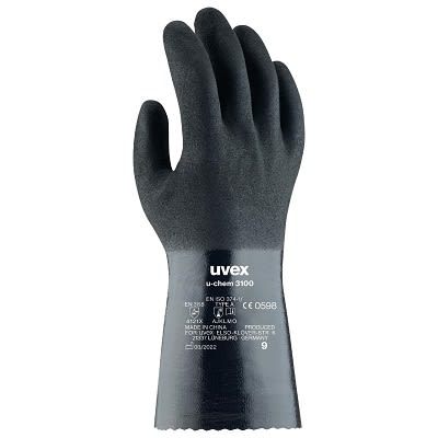 uvex u-chem 3100 Black Nitrile Chemical Resistant Work Gloves, Size 10, NBR Coating [6096810]; 250-3260