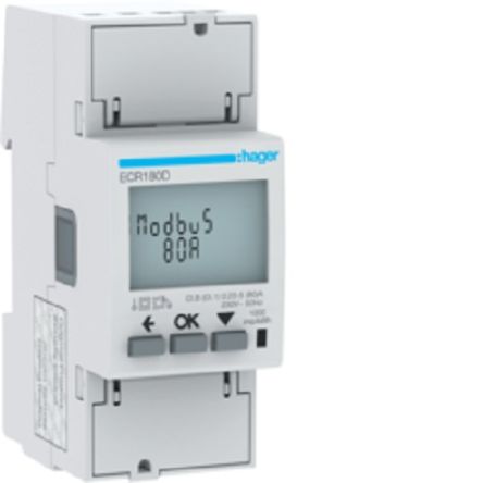 Hager 1 Phase LCD Energy MeterEnergy Meter [ECR180D]; 250-6905