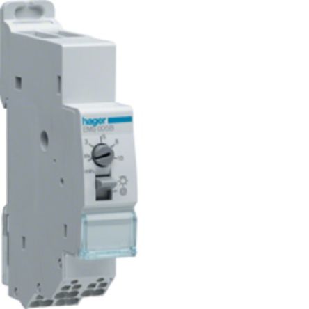 Hager DIN Rail Mount Timer Relay, 230V ac, 1-Contact, 3 → 600s, SPST [EMS005B]; 250-6918