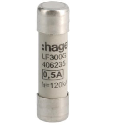 Hager 500mA Cartridge Fuse, 10 x 38mm [LF300G]; 250-8587