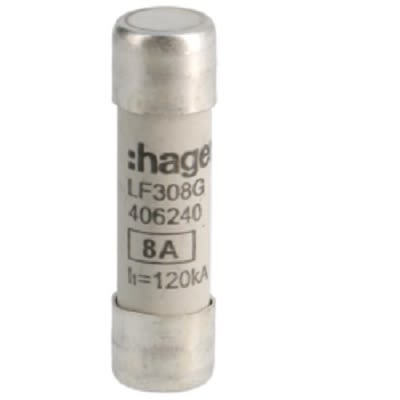 Hager 8A Cartridge Fuse, 10 x 38mm [LF308G]; 250-8599