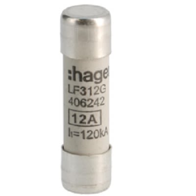 Hager 12A Cartridge Fuse, 10 x 38mm [LF312G]; 250-8604