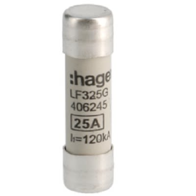 Hager 25A Cartridge Fuse, 10 x 38mm [LF325G]; 250-8612