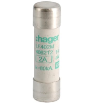 Hager 2A Cartridge Fuse, 14 x 51mm [LF402M]; 250-8617