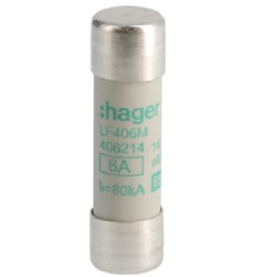 Hager 6A Cartridge Fuse, 14 x 51mm [LF406M]; 250-8620