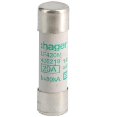 Hager 20A Cartridge Fuse, 14 x 51mm [LF420M]; 250-8627