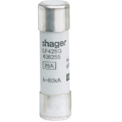 Hager 25A Cartridge Fuse, 14 x 51mm [LF425G]; 250-8628