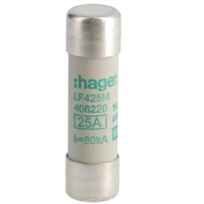 Hager 25A Cartridge Fuse, 14 x 51mm [LF425M]; 250-8630