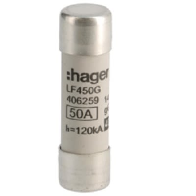 Hager 50A Cartridge Fuse, 14 x 51mm [LF450G]; 250-8636