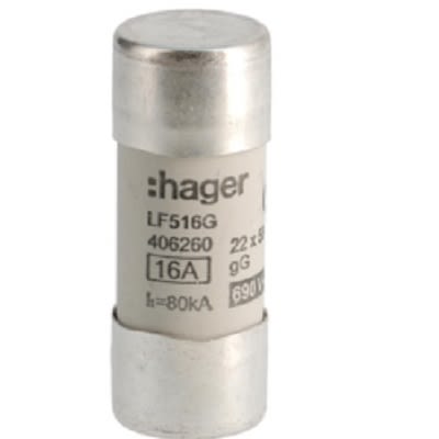 Hager 16A Cartridge Fuse, 22.2 x 58mm [LF516G]; 250-8638