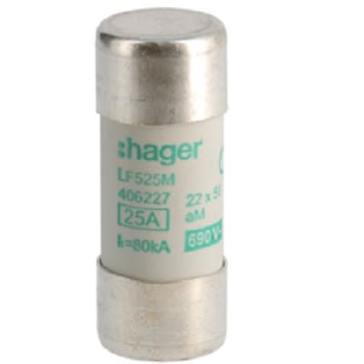 Hager 25A Cartridge Fuse, 22.2 x 58mm [LF525M]; 250-8645