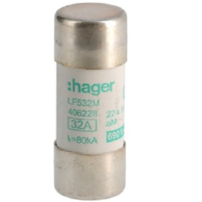 Hager 32A Cartridge Fuse, 22.2 x 58mm [LF532M]; 250-8647