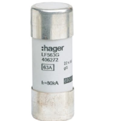 Hager 63A Cartridge Fuse, 22.2 x 58mm [LF563G]; 250-8651