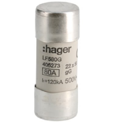 Hager 80A Cartridge Fuse, 22.2 x 58mm [LF580G]; 250-8653