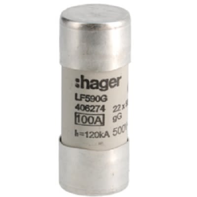 Hager 100A Cartridge Fuse, 22.2 x 58mm [LF590G]; 250-8655