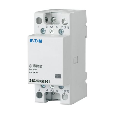 Eaton Z-SCH Installation Contactor, 230 V ac Coil, 25 A, 3N/O+1N/C [248846 Z-SCH230/25-31]; 250-9993