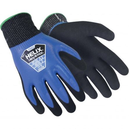 Hexarmor Black, Blue HPPE Abrasion Resistant, Cut Resistant Work Gloves, Size 9, Nitrile Coating [6065909]; 251-1027