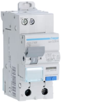 Hager RCBO, 10A Current Rating, 1P Poles, 30mA Trip Sensitivity, Type AC [ADC710F]; 251-2015