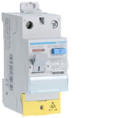 Hager CDC RCD Switch, 25A, 2 Pole, 30mA, Type AC, 230V [CDC722F]; 251-2025