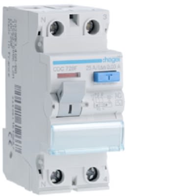 Hager CDC RCD Switch, 25A, 2 Pole, 30mA, Type AC, 230V [CDC728F]; 251-2026