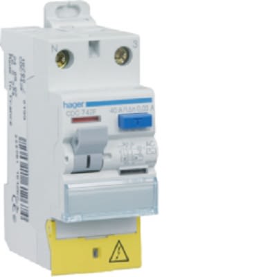 Hager CDC RCD Switch, 40A, 2 Pole, 30mA, Type AC, 230V [CDC742F]; 251-2027