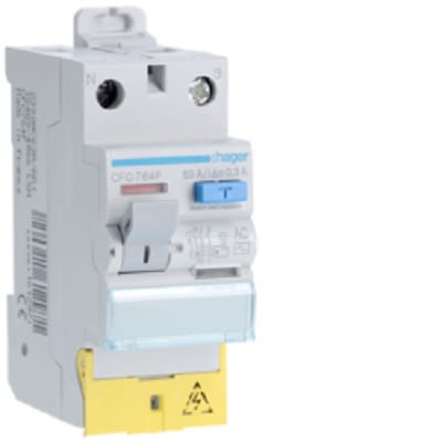 Hager CFC RCD Switch, 63A, 2 Pole, 30mA, Type AC, 230V [CFC764F]; 251-2033