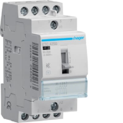 Hager ETC Contactor, 230 V Coil, 4-Pole, 25 A, 4.6 kW, 4NO [ETC425S]; 251-2046