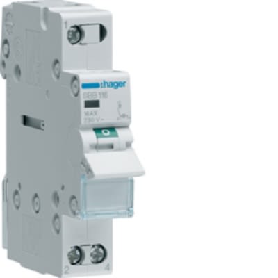 Hager SBB Series Illuminated Modular Switch, NC, DIN Rail, SPST, Orange LED, 440V, IP20 [SBB116]; 251-2086