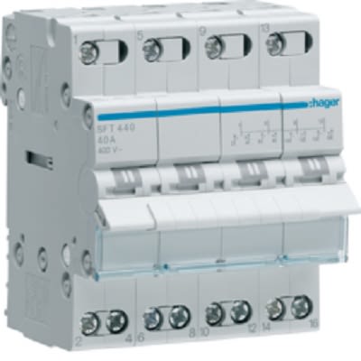 Hager SBN Series Modular Switch, Changeover, DIN Rail, 4P3T, 440V, IP20 [SFT440]; 251-2092
