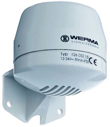 Werma 126 Series Wall Mount Electronic Sounder, 12 → 24 V, 105dB at 1 m, IP65, DC, 4-Tone [126.052.15]; 251-7953