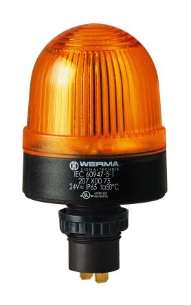 Werma 207 Series Yellow Continuous lighting Beacon, 115 V, Built-in Mounting, LED Bulb [207.300.67]; 251-8035