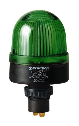 Werma 208 Series Green Flashing Beacon, 24 V, Built-in Mounting, Xenon Bulb [208.200.55]; 251-8039