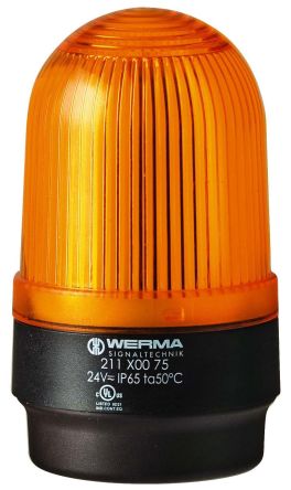 Werma 211 Series Yellow Continuous lighting Beacon, 24 V, Base Mount, LED Bulb, IP65 [211.300.75]; 251-8077