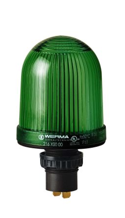 Werma 216 Series Green Continuous lighting Beacon, 48 V, Built-in Mounting, Filament Bulb [216.200.00]; 251-8107