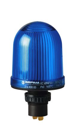 Werma 216 Series Blue Continuous lighting Beacon, 48 V, Built-in Mounting, Filament Bulb [216.500.00]; 251-8110