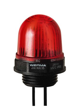 Werma 230 Series Red Continuous lighting Beacon, 115 V, Built-in Mounting, LED Bulb [230.100.67]; 251-8182