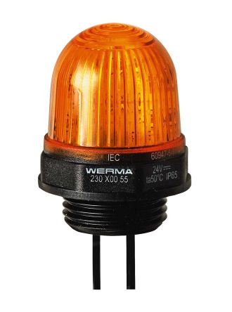 Werma 230 Series Yellow Continuous lighting Beacon, 12 V, Built-in Mounting, LED Bulb [230.300.54]; 251-8183