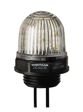 Werma 230 Series Clear Continuous lighting Beacon, 24 V, Built-in Mounting, LED Bulb [230.400.55]; 251-8186