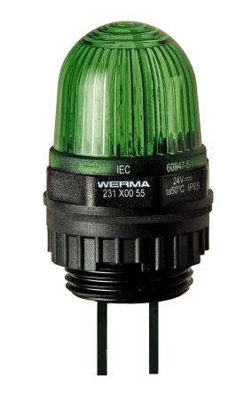 Werma 231 Series Green Continuous lighting Beacon, 230 V, Built-in Mounting, LED Bulb [231.200.68]; 251-8194