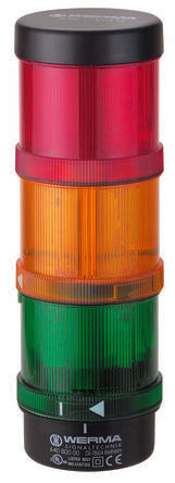Werma KS71 Series Green, Red, Yellow Signal Tower, 3 Lights, 115 V, Base Mount/ Wall Mount [649.240.01]; 251-8547