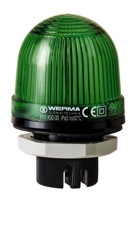 Werma 801 Series Green Continuous lighting Beacon, 115 V, Built-in Mounting, LED Bulb [801.200.67]; 251-8582