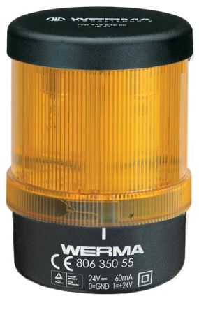 Werma 806 Series Yellow Continuous lighting Beacon, 230 V, Base Mount/ Wall Mount, LED Bulb [806.350.55]; 251-8590