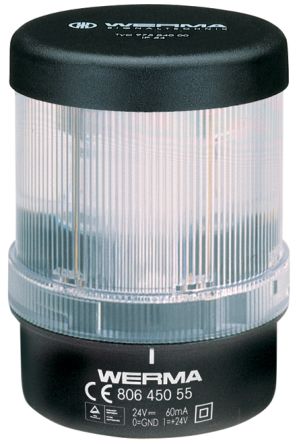 Werma 806 Series Clear Continuous lighting Beacon, 24 V, Base Mount/ Wall Mount, LED Bulb [806.450.55]; 251-8591