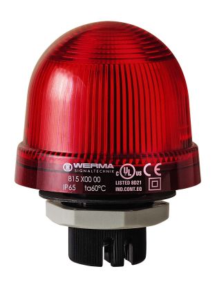 Werma 816 Series Red Continuous lighting Beacon, 115 V, Built-in Mounting, LED Bulb [816.100.67]; 251-8593